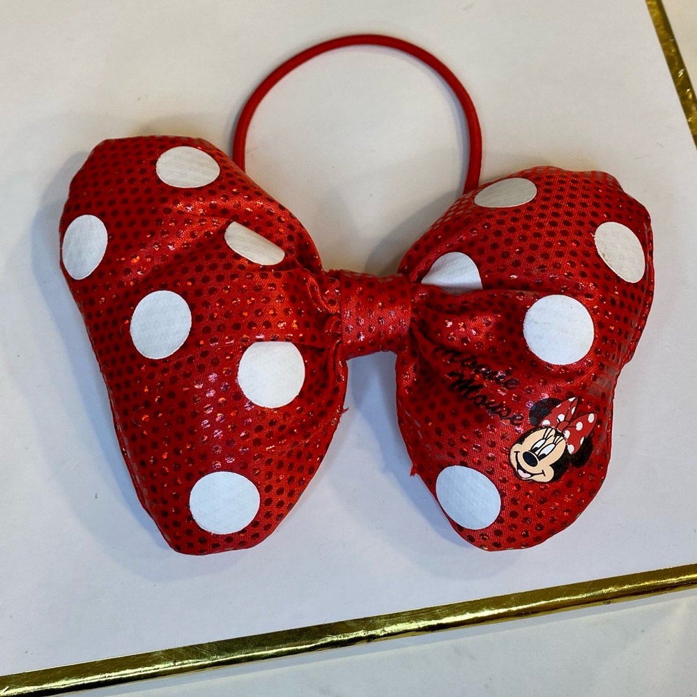 Walt Disney World Authentic Park Minnie Mouse Plush Bow Ponytail Hair Tie